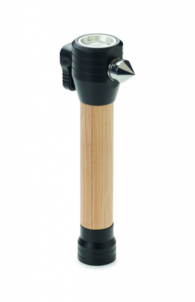 Logo trade corporate gifts picture of: 3-in-1 bamboo flashlight with an emergency hammer and seatbelt cutter