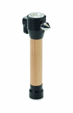 Logotrade promotional merchandise image of: 3-in-1 bamboo flashlight with an emergency hammer and seatbelt cutter