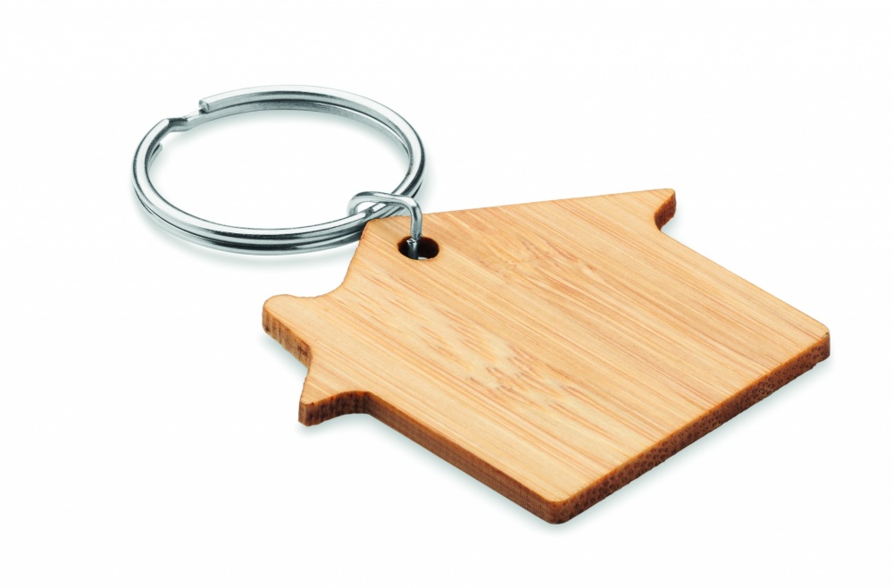 Logo trade promotional products image of: House shaped bamboo key ring Järvenpää