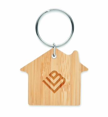 Logo trade promotional gift photo of: House shaped bamboo key ring Järvenpää