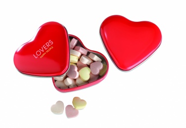 Logo trade promotional items image of: Heart tin box with candies