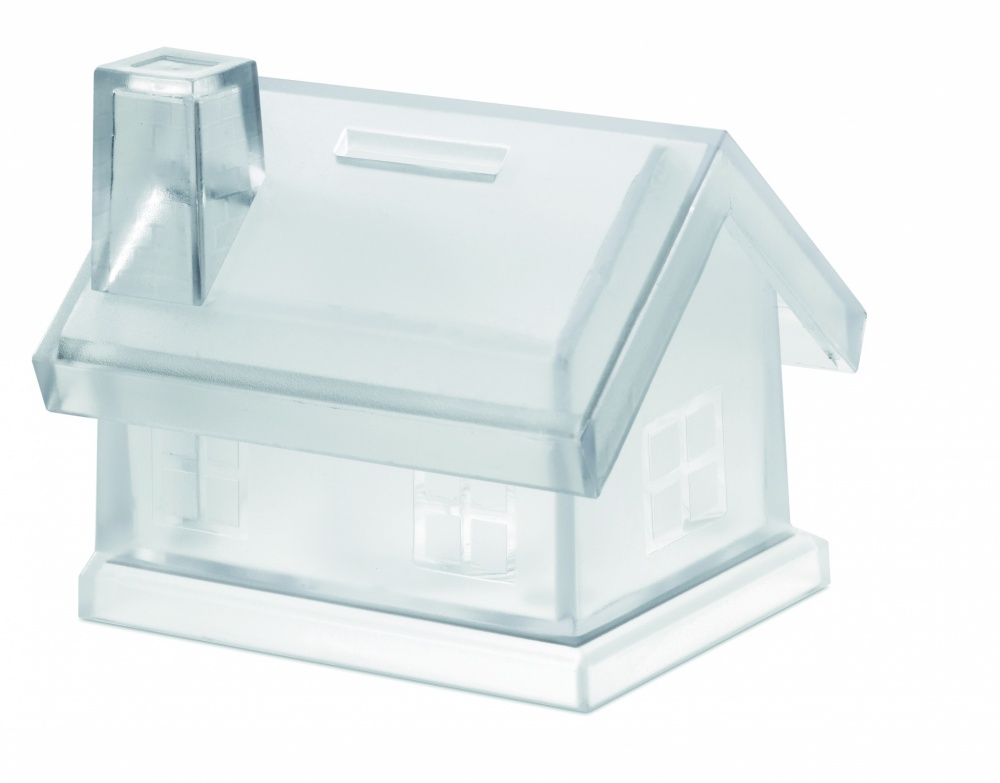 Logo trade promotional giveaway photo of: Plastic house coin bank