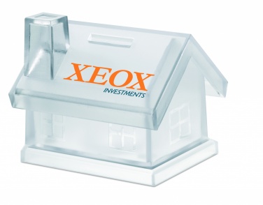 Logo trade promotional merchandise photo of: Plastic house coin bank