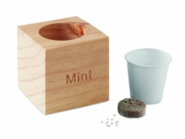 Logo trade promotional giveaways image of: Herb pot wood "MINT"