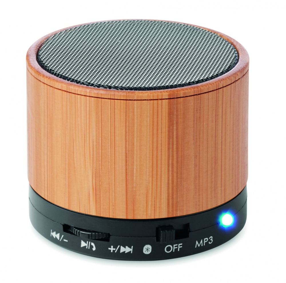 Logo trade advertising products image of: Round Bamboo wireless speaker