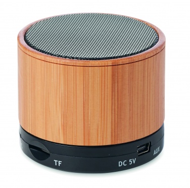 Logotrade corporate gift image of: Round Bamboo wireless speaker