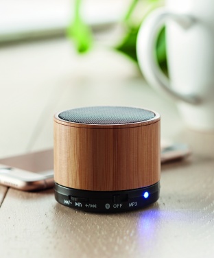 Logotrade advertising product image of: Round Bamboo wireless speaker