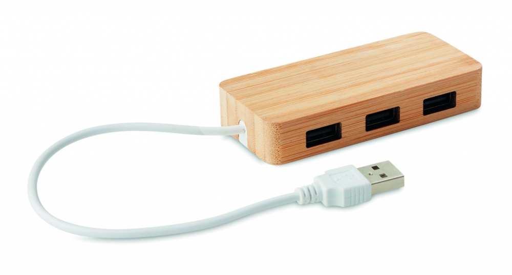 Logotrade corporate gift image of: Bamboo USB 3 ports hub