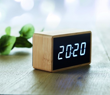 Logo trade promotional items image of: LED alarm clock bamboo casing Düsseldorf