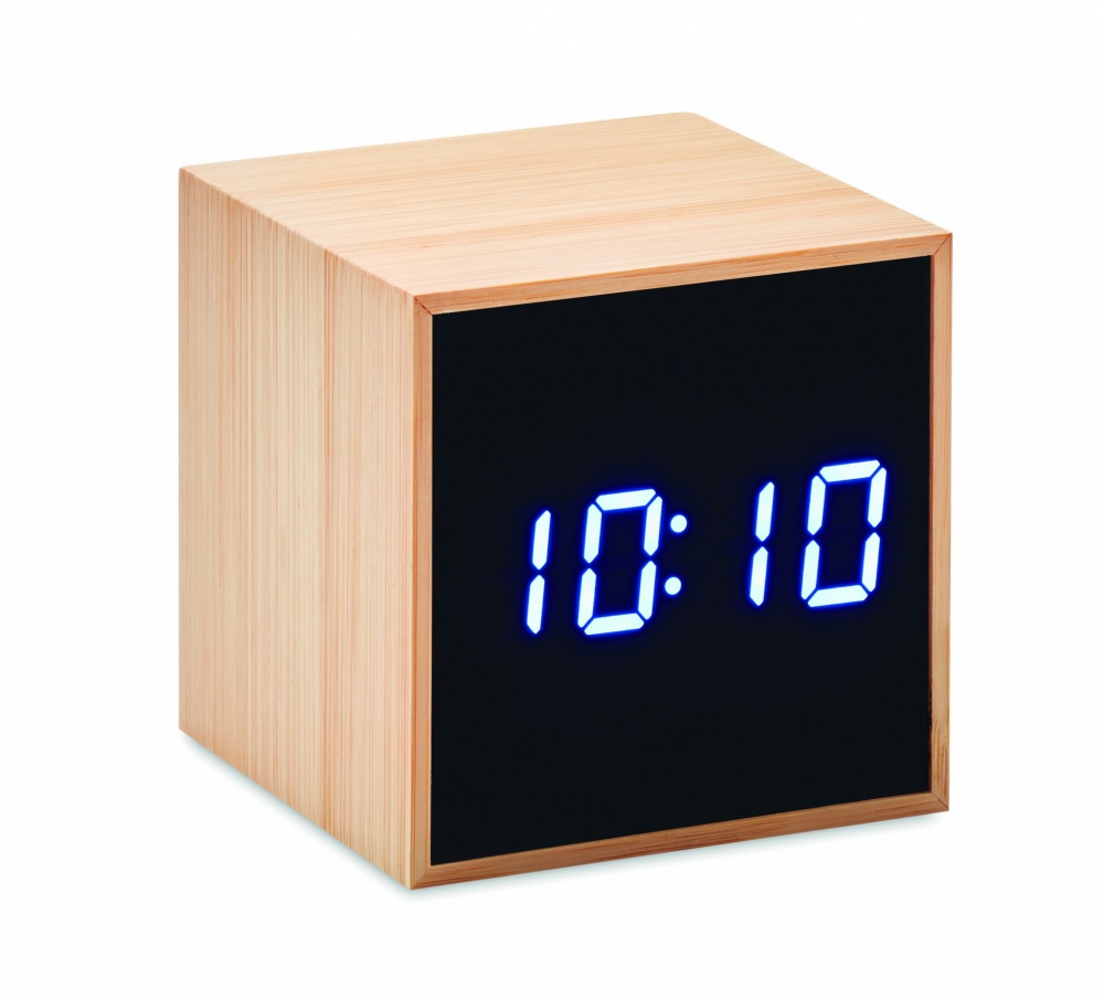 Logotrade corporate gift picture of: LED alarm clock bamboo casing Dortmund