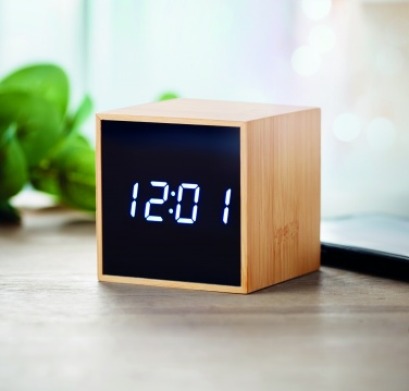 Logo trade business gift photo of: LED alarm clock bamboo casing Dortmund