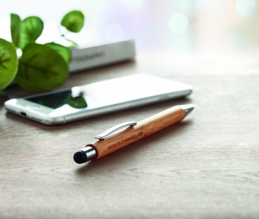 Logo trade business gift photo of: Bamboo stylus pen blue ink