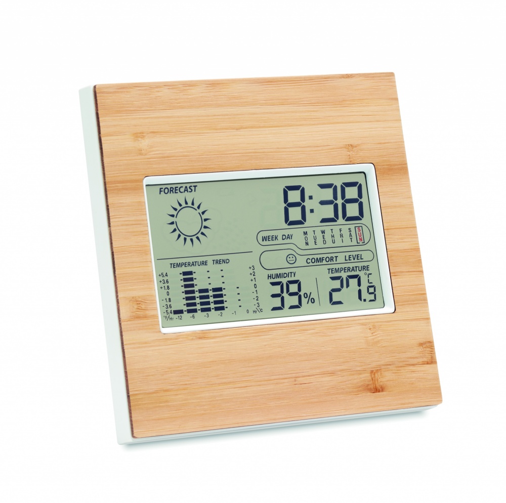 Logo trade promotional gifts picture of: Weather station bamboo front TURKU