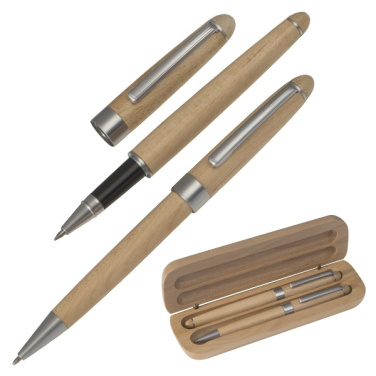 Logo trade business gift photo of: Wooden writing set ballpen and roller INDIANAPOLIS