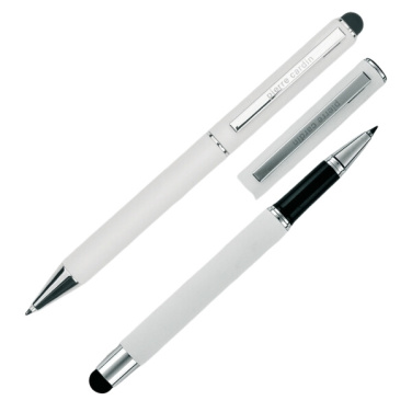 Logo trade promotional giveaways image of: Writing set ballpoint pen & roller soft touch CLAUDIE