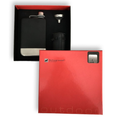 Logo trade promotional merchandise picture of: Hip flask set TAHAT Schwarzwolf