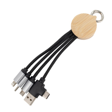 Logo trade promotional merchandise image of: 4-in-1 cable with elighted logo in a wooden casing, LH-ZMU05