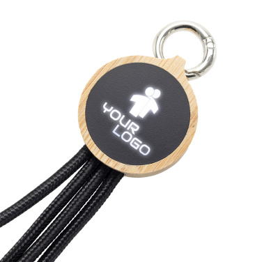 Logo trade promotional items picture of: 4-in-1 cable with elighted logo in a wooden casing, LH-ZMU05