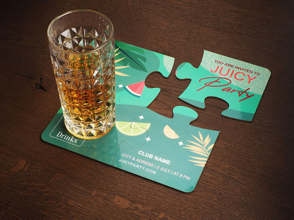 Logo trade advertising product photo of: Set of 4 PUZZLE glass coasters 1835117