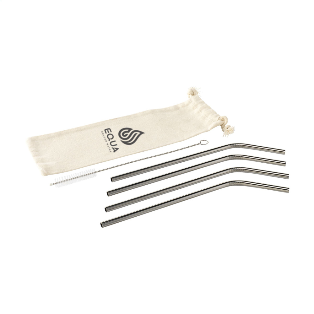 Logotrade promotional gift image of: ECO RVS 4 pieces ECO Straw Set stainless-steel straws