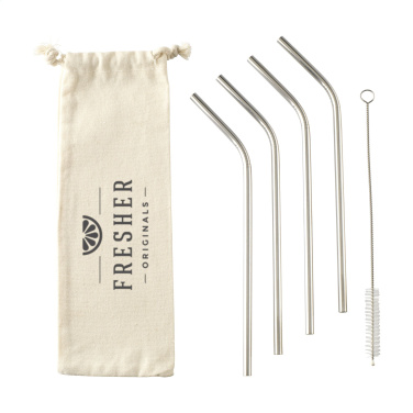 Logo trade corporate gifts picture of: ECO RVS 4 pieces ECO Straw Set stainless-steel straws