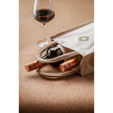 Logo trade corporate gift photo of: Jute Canvas Double Wine Bag