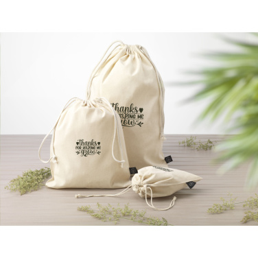 Logo trade promotional merchandise picture of: Gift Pouch Natural GRS Recycled Cotton (150 g/m²) M