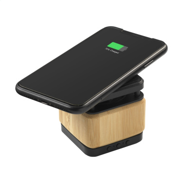 Logotrade corporate gift image of: Bamboo Block Speaker with wireless charger