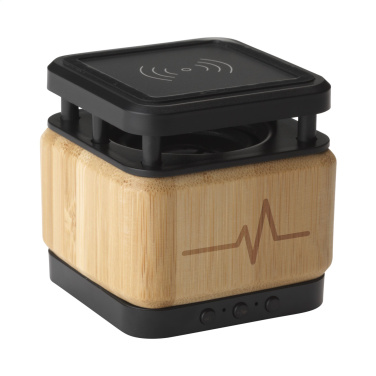 Logo trade corporate gift photo of: Bamboo Block Speaker with wireless charger