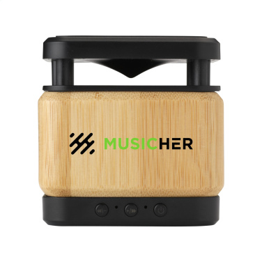 Logo trade promotional items image of: Bamboo Block Speaker with wireless charger