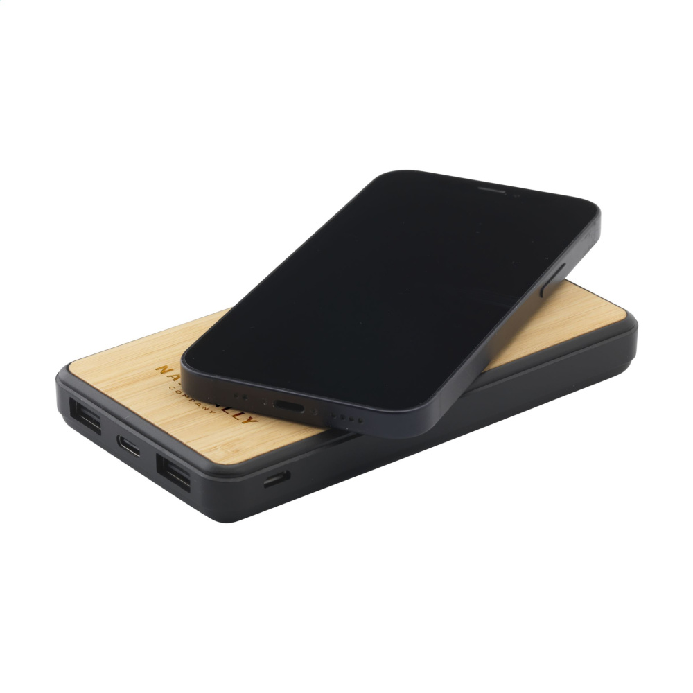 Logo trade promotional gifts picture of: Boru Bamboo RCS Recycled ABS Powerbank Wireless Charger