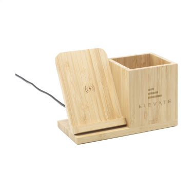 Logo trade promotional merchandise picture of: Bamboo Boss 15W charger/pen holder