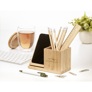 Logo trade promotional products picture of: Bamboo Boss 15W charger/pen holder