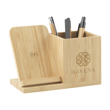 Logotrade promotional item picture of: Bamboo Boss 15W charger/pen holder