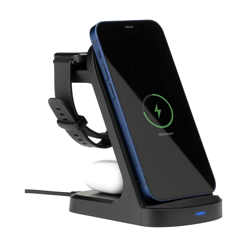 Logotrade advertising product picture of: Triple-Up RCS Recycled ABS Wireless Charger Stand