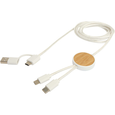 Logotrade corporate gifts photo of: Chechia 5-in-1 recycled plastic 150 cm data sync and 27W fast charge cable with bamboo details