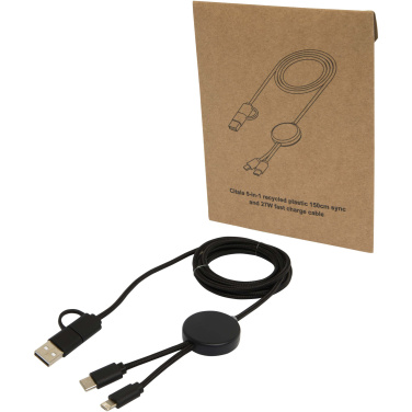 Logo trade corporate gifts image of: Citala 5-in-1 recycled plastic 150 cm data sync and 27W fast charge cable