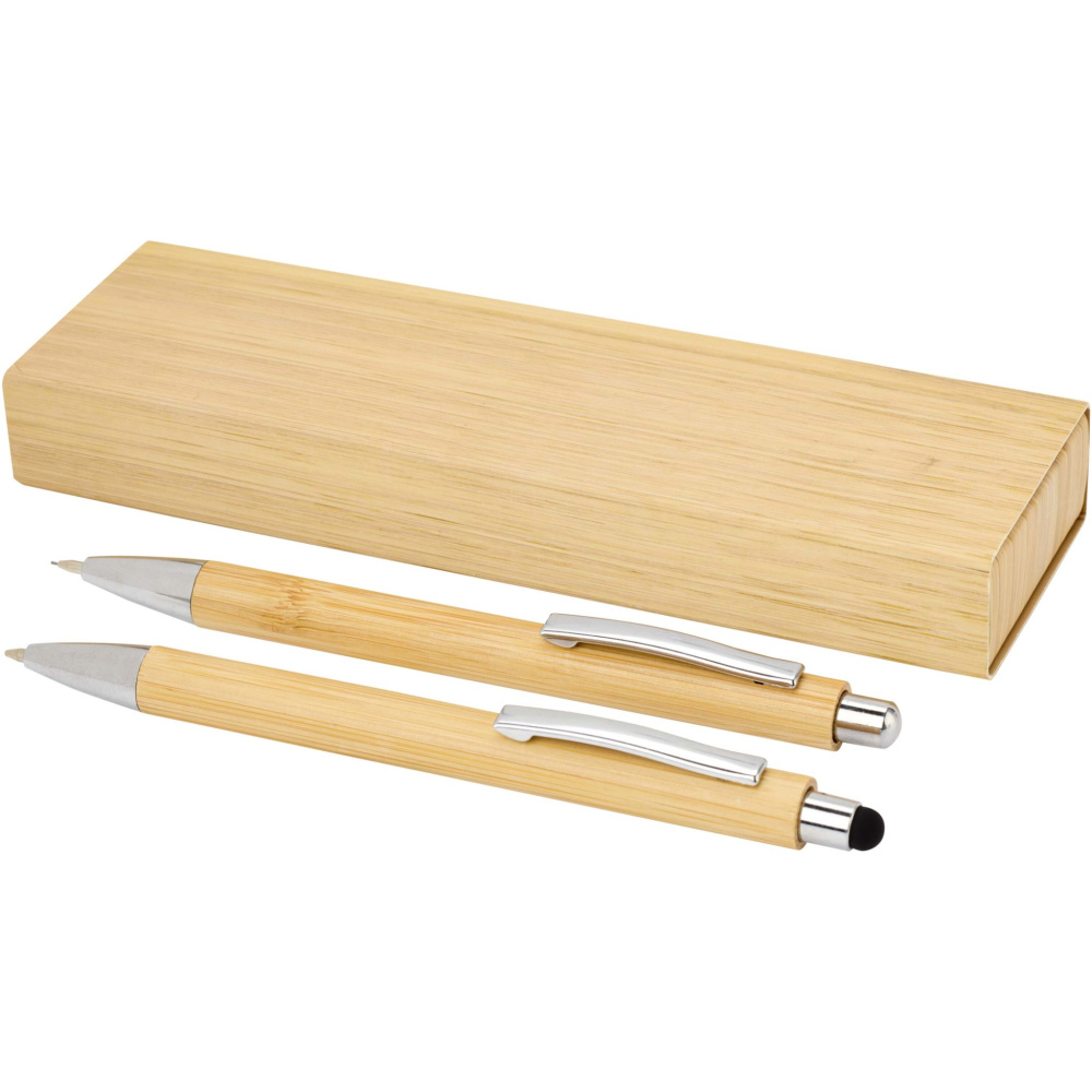 Logo trade corporate gift photo of: Oblys bamboo ballpoint pen and mechanical pencil set (black ink)