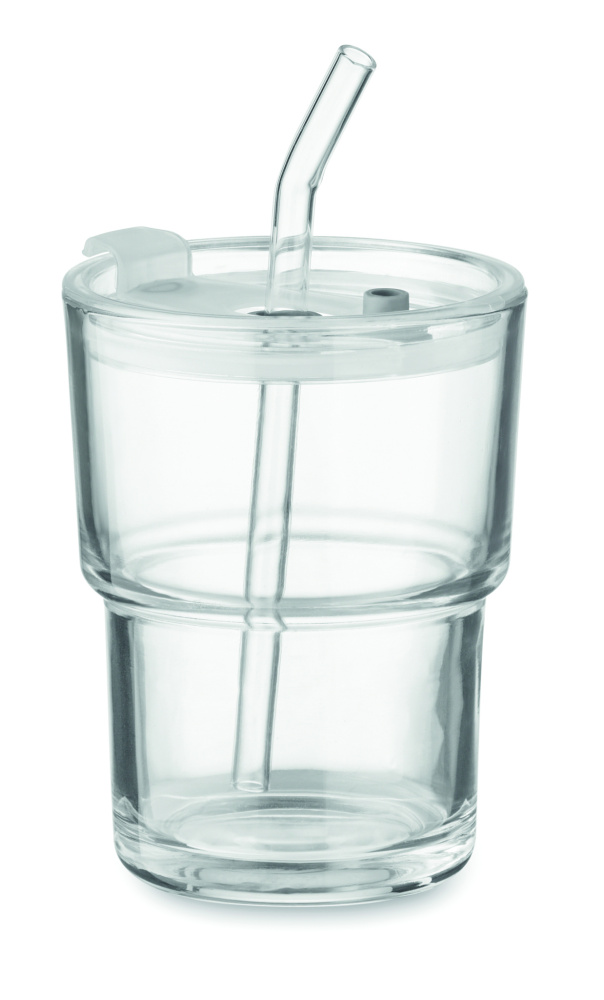 Logo trade promotional giveaways picture of: Glass tumbler with straw 400ml