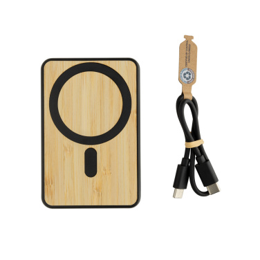 Logotrade promotional item image of: Zen RCS rplastic 5000 mah 5W magnetic bamboo powerbank