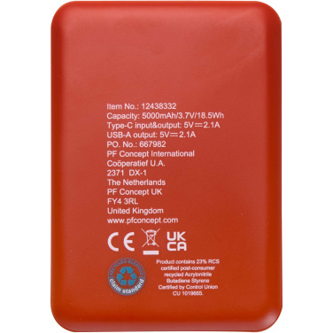 Logo trade promotional giveaway photo of: Asama 5000 mAh Type-C recycled plastic power bank