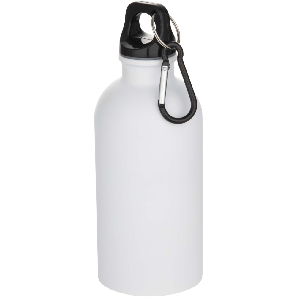 Logotrade promotional product image of: Oregon 400 ml matte RCS recycled single wall stainless steel water bottle with carabiner