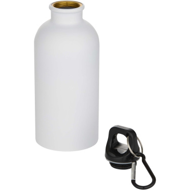 Logo trade advertising product photo of: Oregon 400 ml matte RCS recycled single wall stainless steel water bottle with carabiner