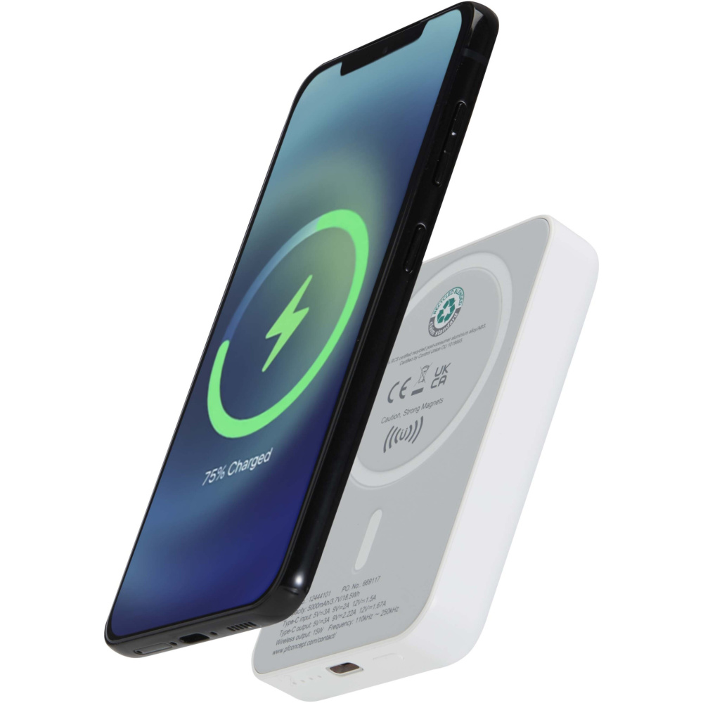 Logotrade corporate gifts photo of: Acrab 5000 mAh 15W magnetic wireless power bank with 20W PD - made from recycled plastic