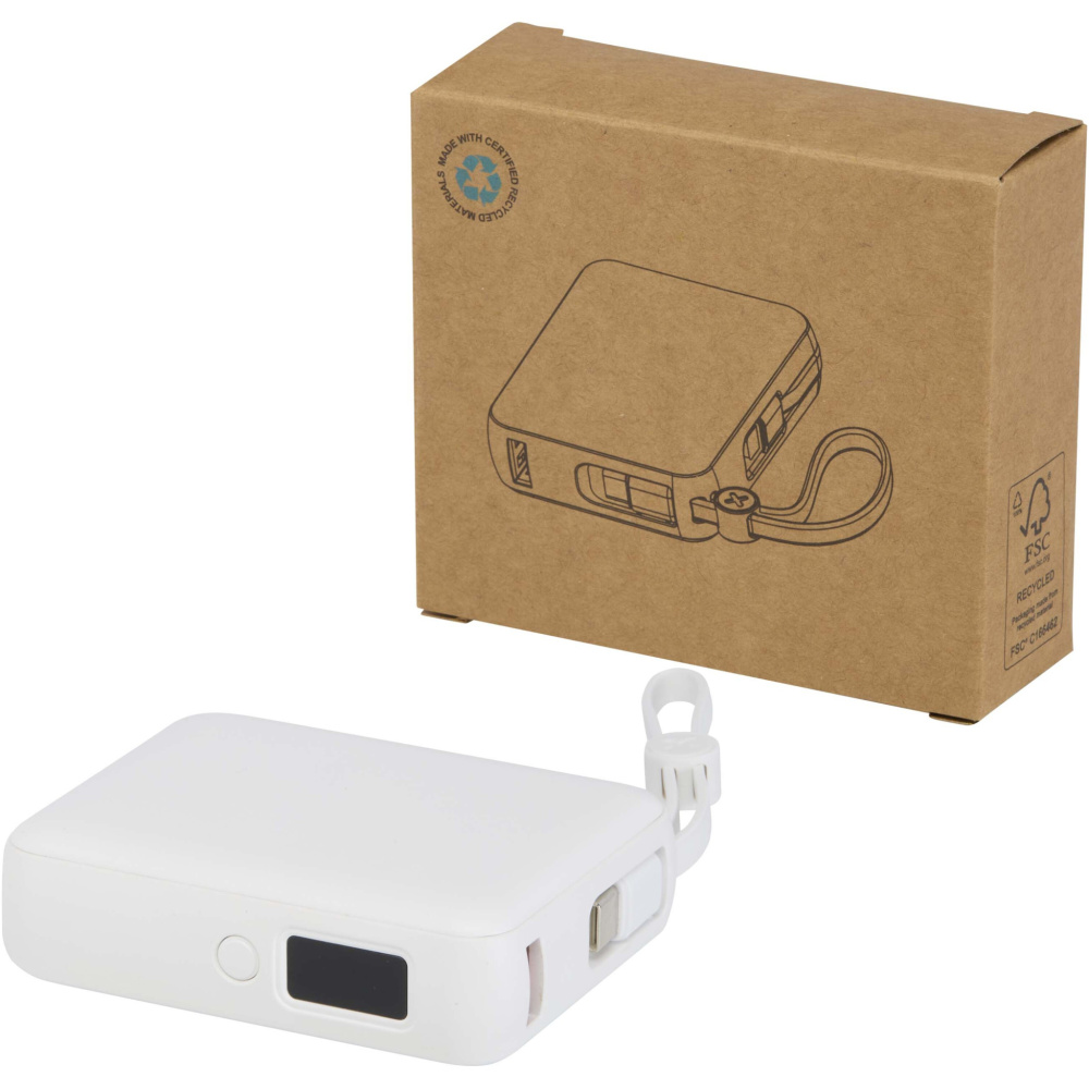 Logo trade promotional gift photo of: Acrux 10.000 mAh 35W tablet power bank with built in Type-C cable - made from recycled plastic