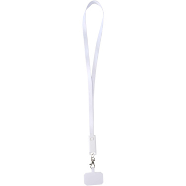 Logo trade promotional gifts picture of: Franz recycled plastic smartphone lanyard with built-in data sync and 65W fast charge 5-in-1 cable