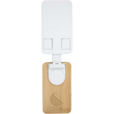 Logotrade promotional item image of: Alfirk recycled plastic foldeable desk phone stand with bamboo details