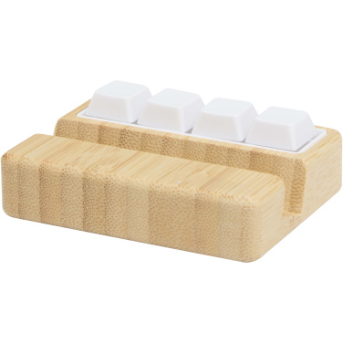 Logo trade promotional merchandise photo of: Algol recycled plastic phone stand and fidget toy with bamboo details