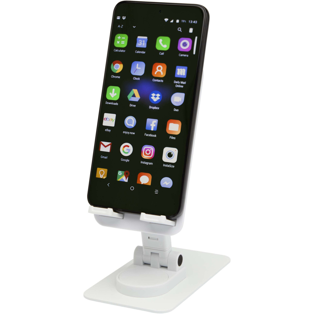 Logo trade promotional products image of: Alhena recycled plastic foldeable phone holder with metal desk stand