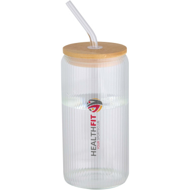 Logo trade promotional item photo of: Mirage 500 ml single-walled borosilicate glass jar with bamboo lid